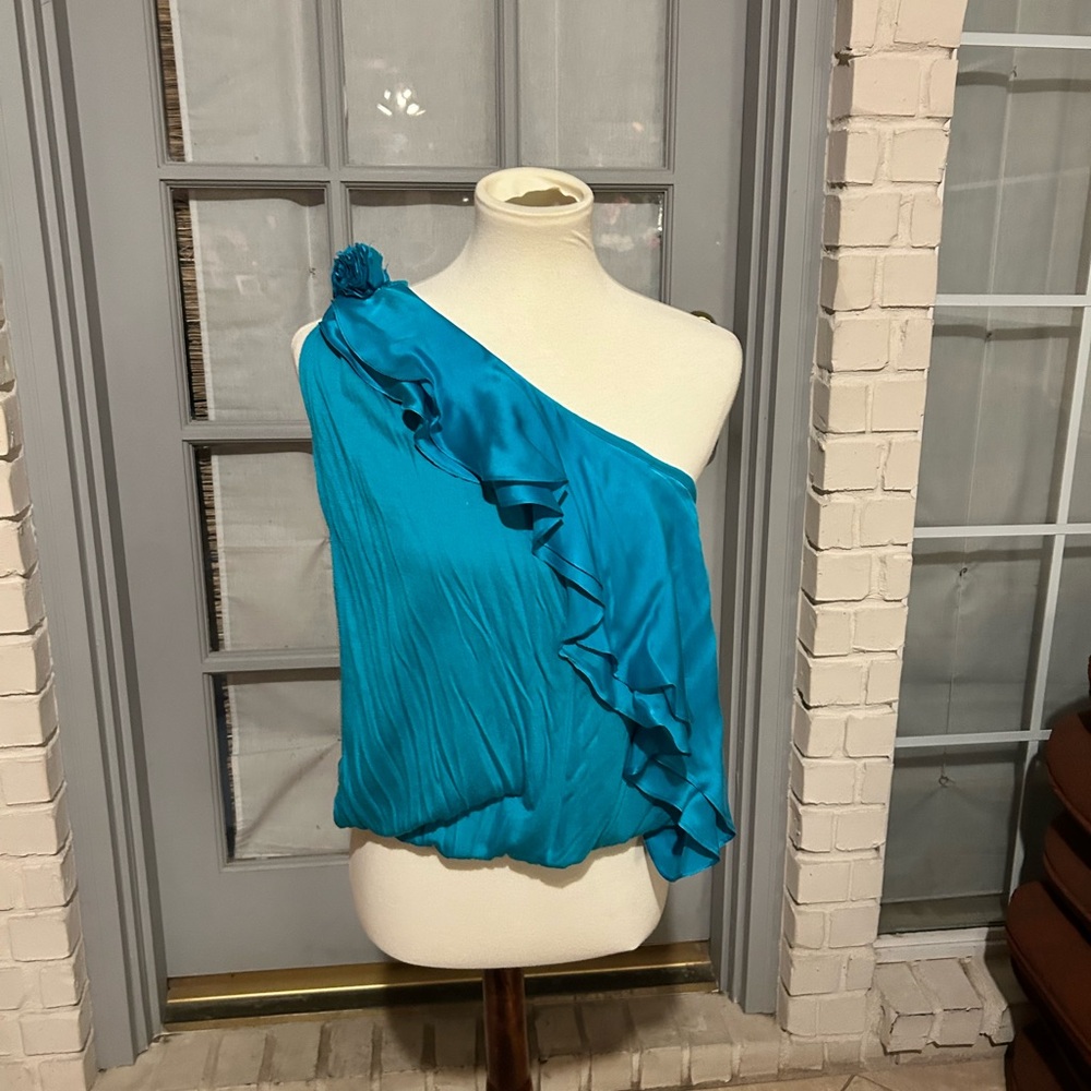 Robert Rodriguez Turquoise One-Shoulder Top